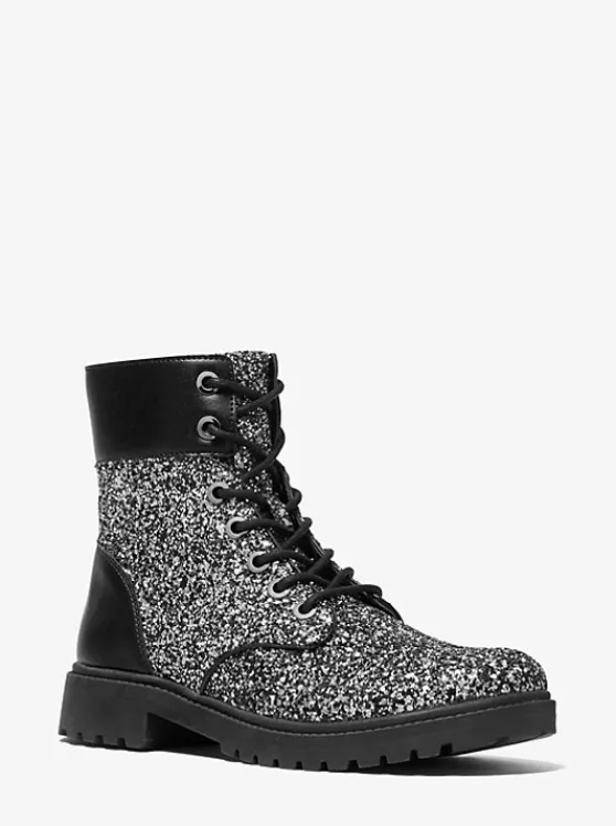 Michael Kors Alistair Glitter Combat Boot BLACK/SILVER Clearance