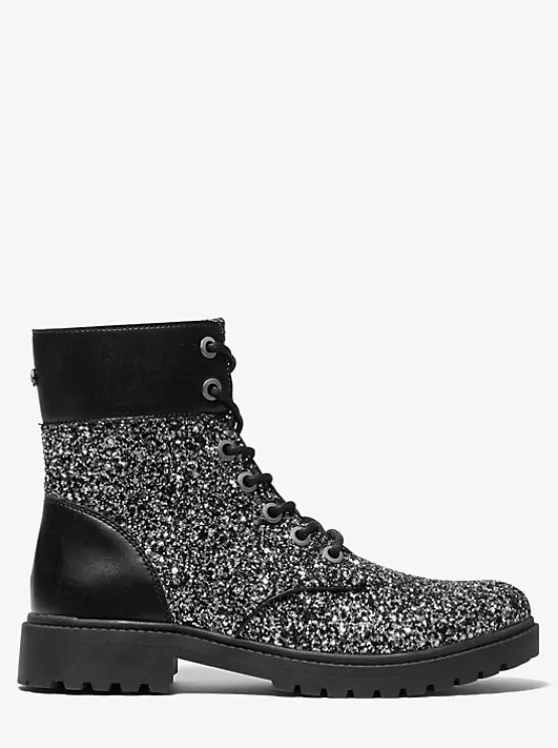 Michael Kors Alistair Glitter Combat Boot BLACK/SILVER Clearance