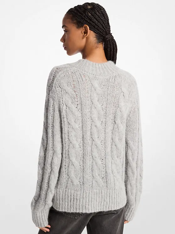 Michael Kors Alpaca Blend Cable Knit Sweater PEARLHEATHER Clearance