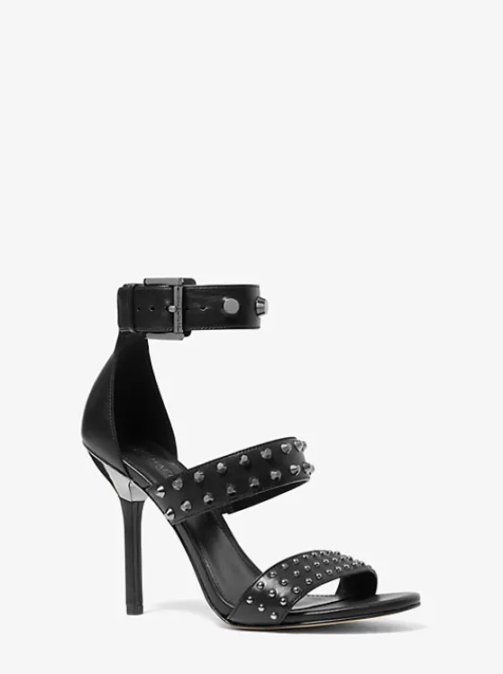 Michael Kors Amal Astor Stud Leather Sandal BLACK Cheap