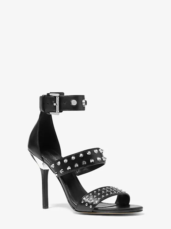 Michael Kors Amal Astor Stud Leather Sandal BLACK Cheap