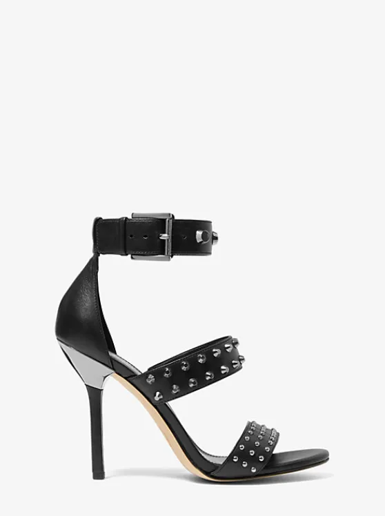 Michael Kors Amal Astor Stud Leather Sandal BLACK Cheap