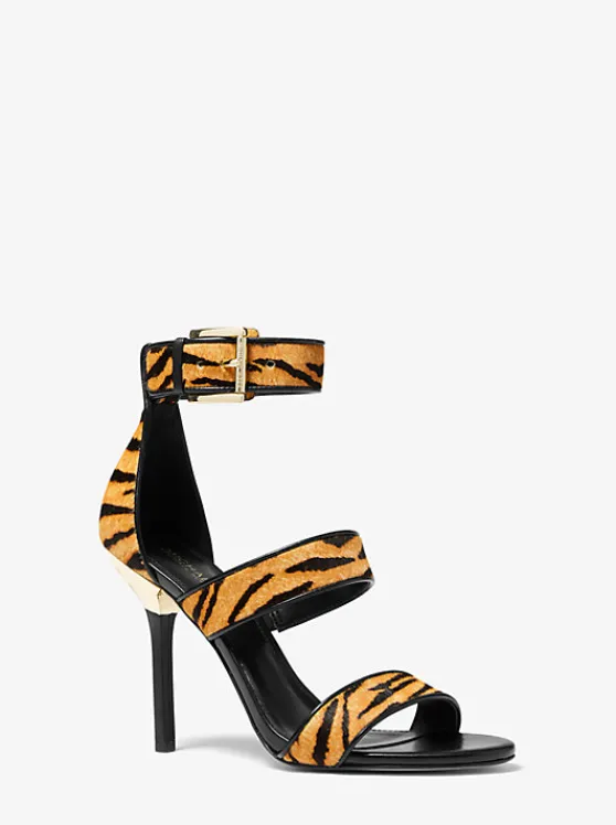 Michael Kors Amal Tiger Print Calf Hair Sandal MARIGOLD Best Sale