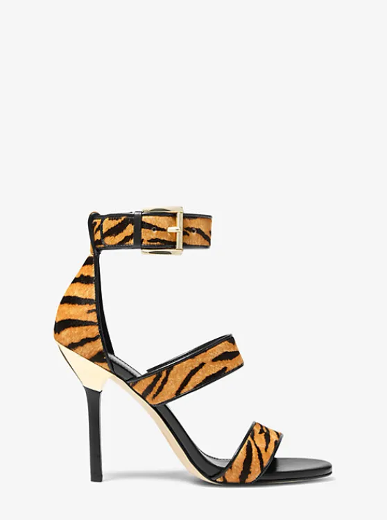 Michael Kors Amal Tiger Print Calf Hair Sandal MARIGOLD Best Sale