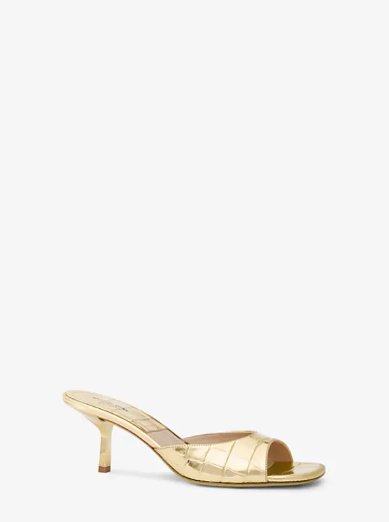 Michael Kors Anita Metallic Crocodile Embossed Sandals GOLD Online