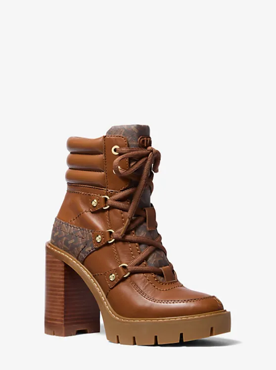 Michael Kors Asher Leather and Empire Monogram Boot | BROWN/LUGGAGE Hot