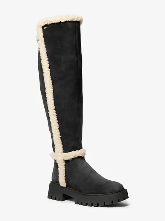 Michael Kors Asher Suede and Faux Shearling Boot BLACK Online