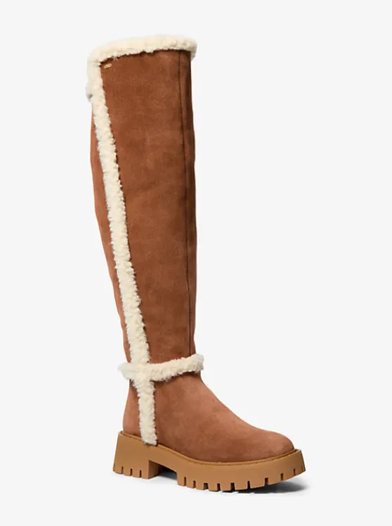 Michael Kors Asher Suede and Faux Shearling Boot LUGGAGE Best Sale