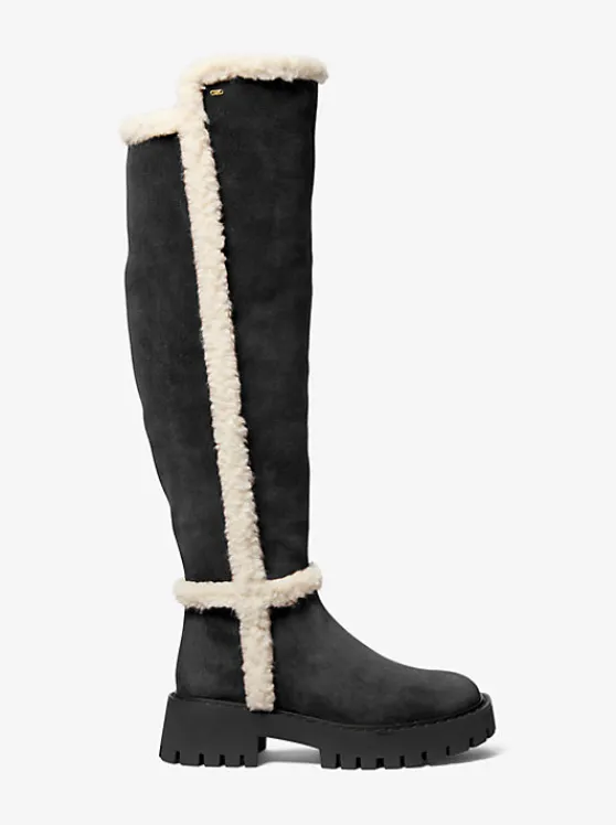 Michael Kors Asher Suede and Faux Shearling Boot BLACK Online