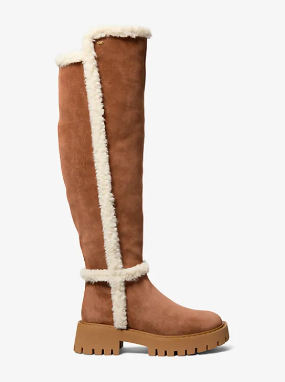 Michael Kors Asher Suede and Faux Shearling Boot LUGGAGE Best Sale