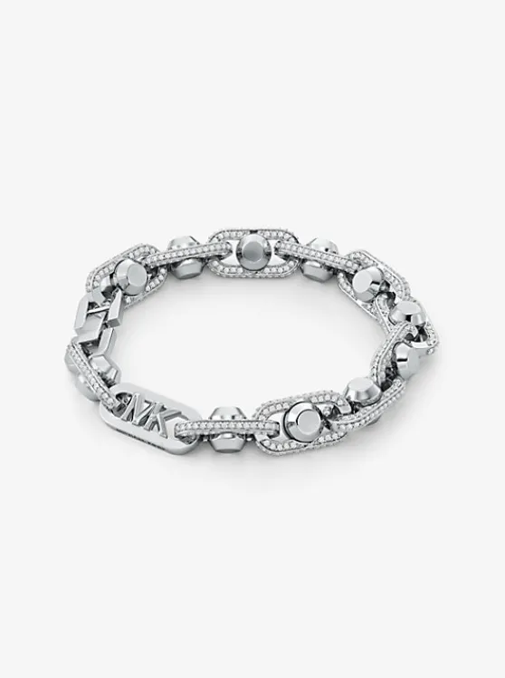 Michael Kors Astor Link Extra-Large Pavé Precious Metal-Plated Brass Bracelet SILVER Clearance