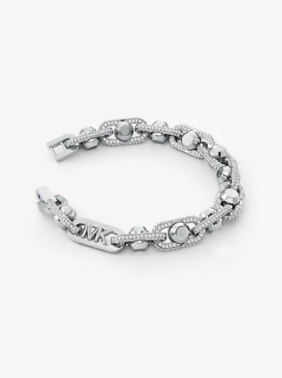 Michael Kors Astor Link Extra-Large Pavé Precious Metal-Plated Brass Bracelet SILVER Clearance