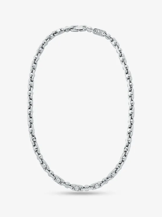 Michael Kors Astor Link Medium Pavé Precious Metal-Plated Brass Necklace SILVER Flash Sale