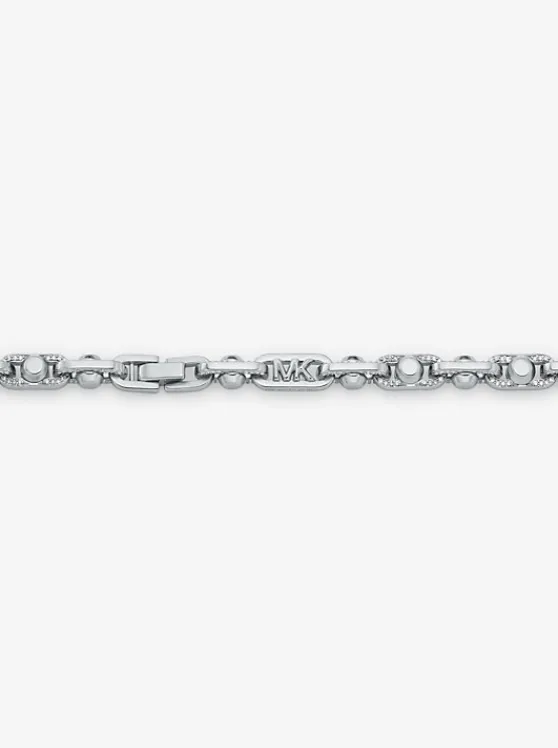 Michael Kors Astor Link Medium Pavé Precious Metal-Plated Brass Necklace SILVER Flash Sale