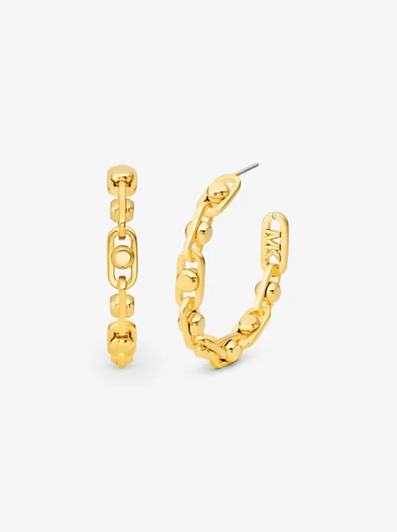 Michael Kors Astor Link Medium Precious Metal-Plated Brass Hoop Earrings GOLD Hot