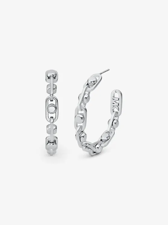 Michael Kors Astor Link Medium Precious Metal-Plated Brass Hoop Earrings SILVER Flash Sale