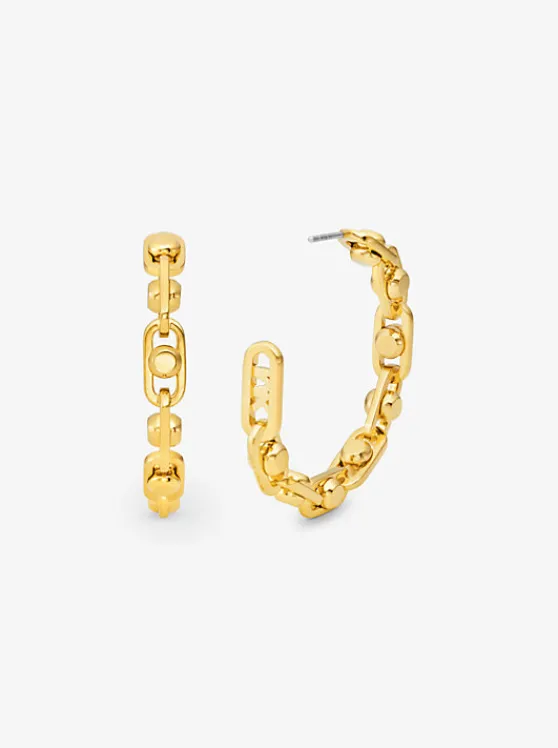 Michael Kors Astor Link Medium Precious Metal-Plated Brass Hoop Earrings GOLD Hot