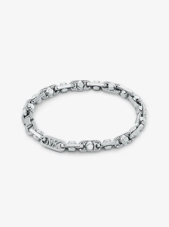 Michael Kors Astor Link Medium Precious Metal-Plated Brass Pavé Bracelet SILVER Sale