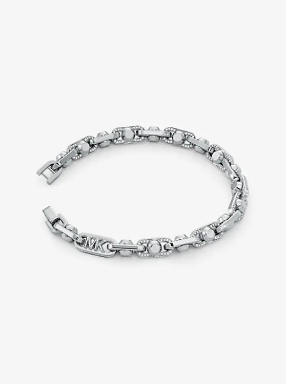 Michael Kors Astor Link Medium Precious Metal-Plated Brass Pavé Bracelet SILVER Sale