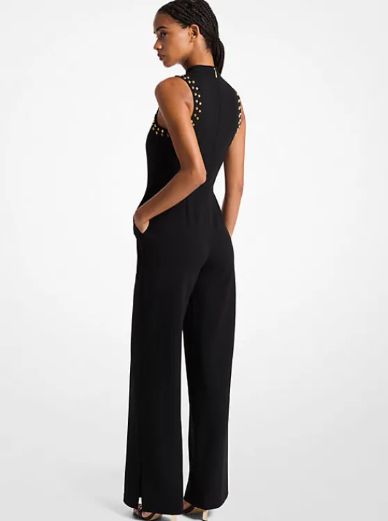 Michael Kors Astor Stud Crepe Jumpsuit BLACK Best Sale