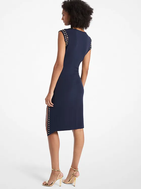 Michael Kors Astor Stud Matte Jersey Dress ADMIRAL Discount