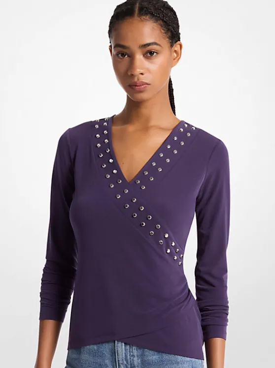 Michael Kors Astor Stud Matte Jersey Top DARKIRIS Flash Sale