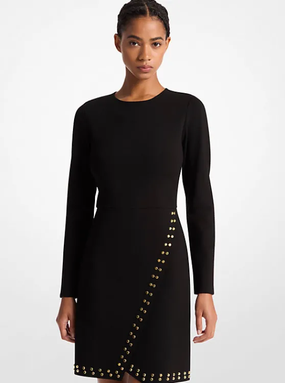 Michael Kors Astor Stud Stretch Knit Long-Sleeve Dress | BLACK Shop