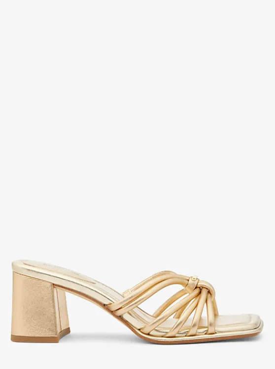 Michael Kors Astra Metallic Leather Mule PALEGOLD Store