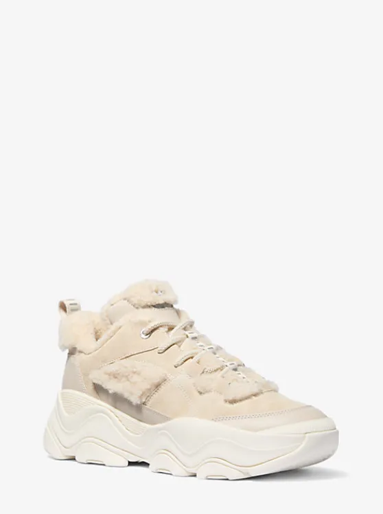 Michael Kors Atlas Suede and Shearling Trainer BONE Store