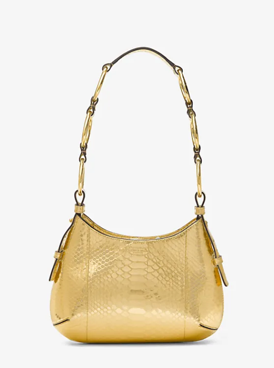 Michael Kors Bardot Mini Metallic Python Embossed Leather Hobo Shoulder Bag GOLD Best