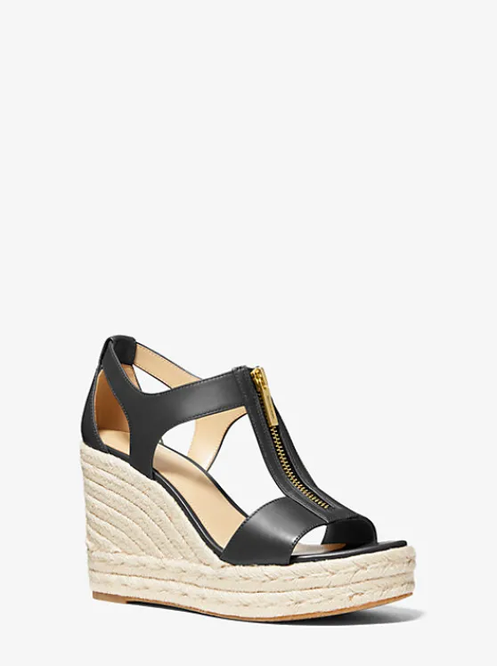 Michael Kors Berkley Leather Wedge Sandal BLACK Fashion