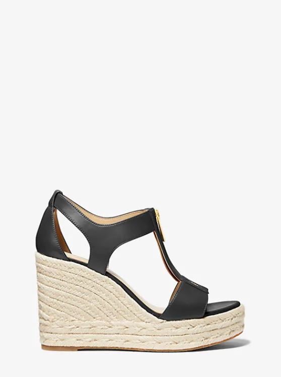 Michael Kors Berkley Leather Wedge Sandal BLACK Fashion