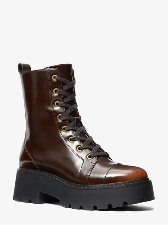 Michael Kors Blake Burnished Leather Combat Boot LUGGAGE Flash Sale