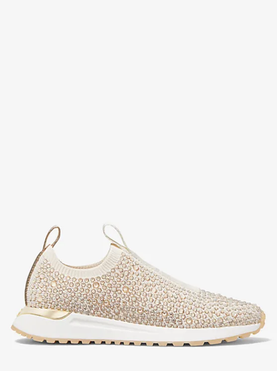 Michael Kors Bodie Embellished Mesh Slip-On Trainer CREAM Cheap