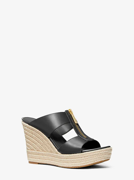 Michael Kors Bradley Leather Wedge Sandal BLACK Cheap