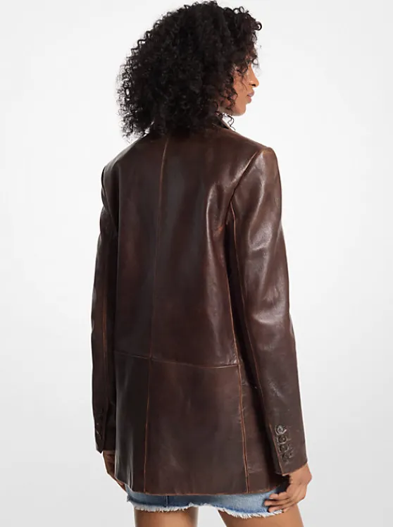 Michael Kors Burnished Leather Blazer CHOCOLATE Fashion