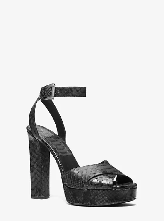 Michael Kors Cannon Python Embossed Leather Platform Sandal GRAPHITE Store