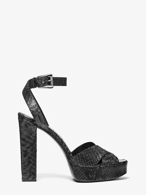 Michael Kors Cannon Python Embossed Leather Platform Sandal GRAPHITE Store