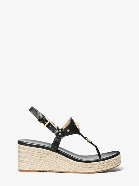 Michael Kors Casey Leather Wedge Sandal BLACK Best Sale