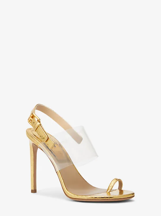 Michael Kors Catherine Metallic Python Embossed Leather Sandal GOLD Store