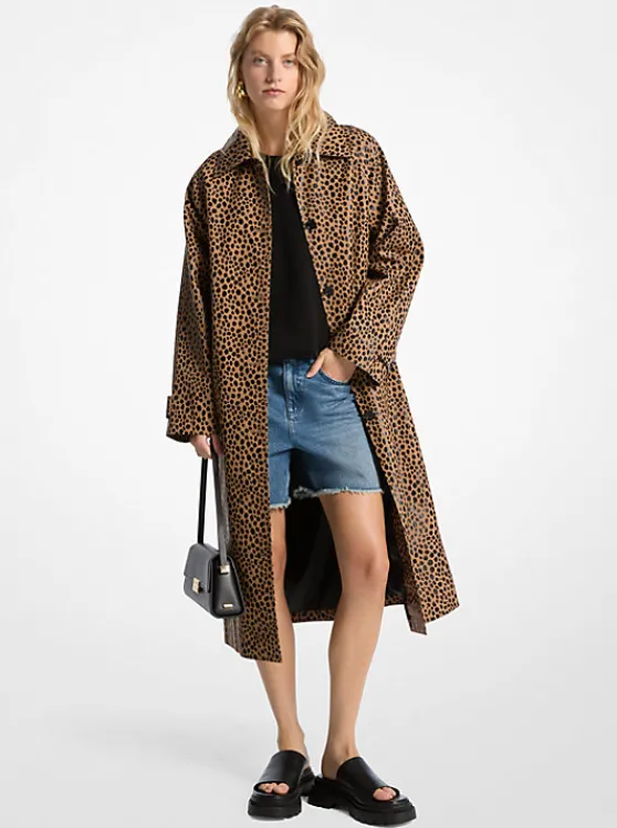 Michael Kors Cheetah Print Balmacaan Coat CAFE Cheap