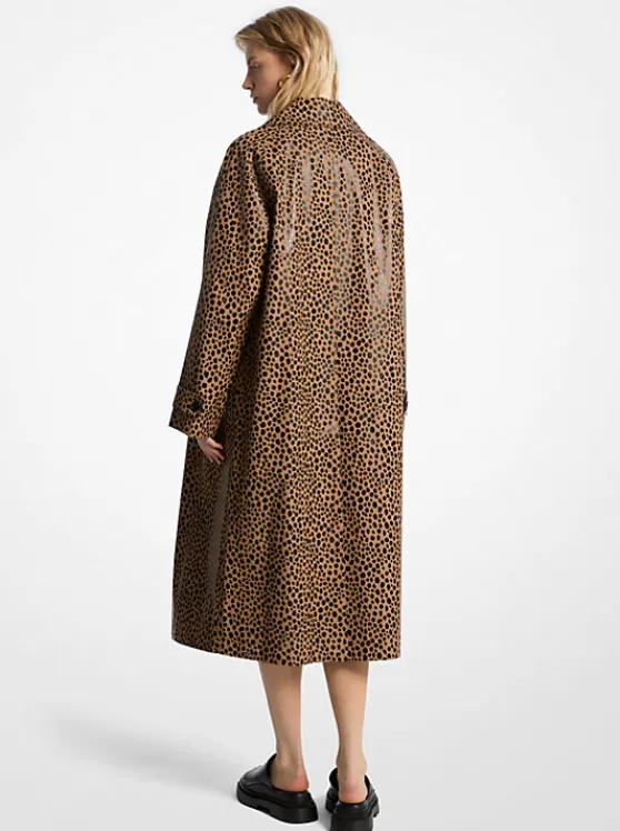 Michael Kors Cheetah Print Balmacaan Coat CAFE Cheap