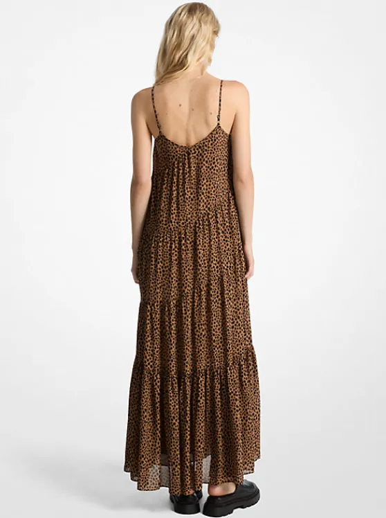 Michael Kors Cheetah Print Georgette Tiered Maxi Dress CAFE Online