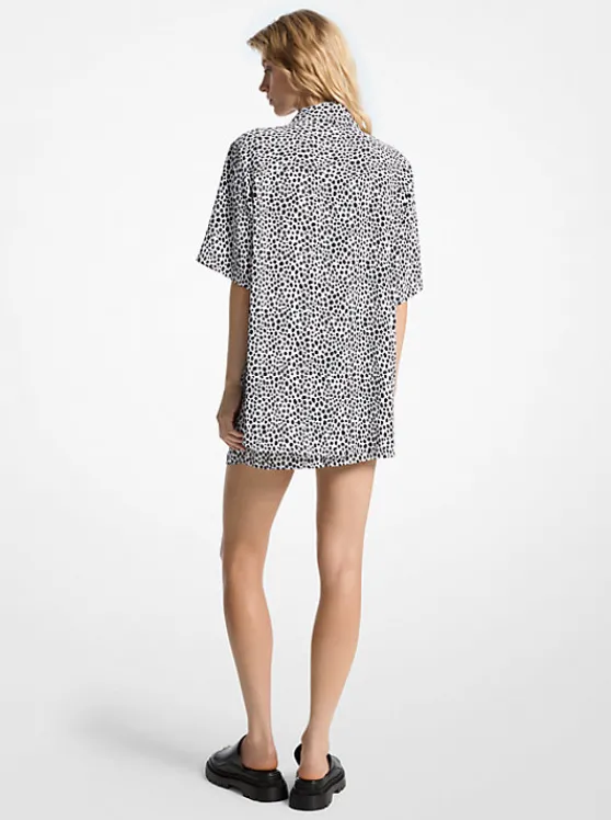 Michael Kors Cheetah Print Satin Camp Shirt BLACK/WHITE Shop