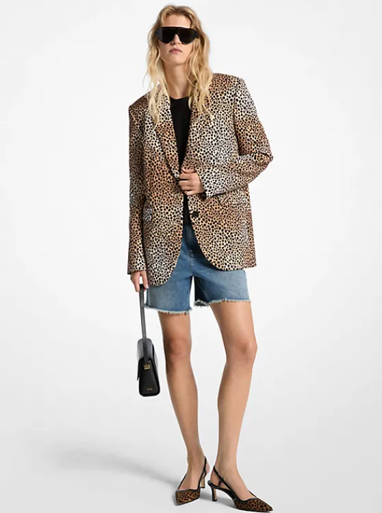 Michael Kors Cheetah Print Stretch Crepe Blazer BONE Hot