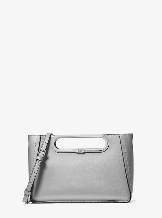 Michael Kors Chelsea Large Metallic Saffiano Leather Convertible Crossbody Bag SILVER Outlet