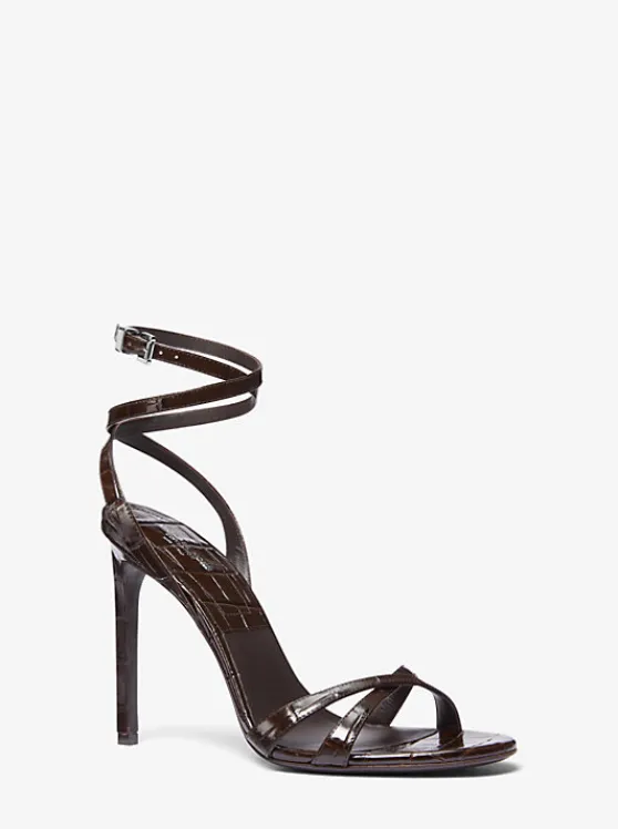 Michael Kors Chrissy Crocodile Embossed Leather Sandal | CHOCOLATE Store