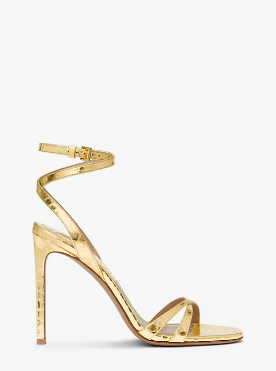 Michael Kors Chrissy Metallic Python Embossed Leather Sandal GOLD Store