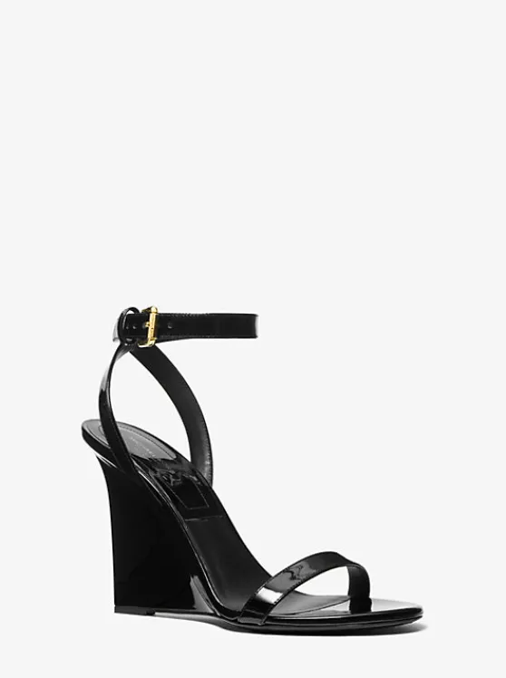 Michael Kors Claudia Patent Leather Wedge Sandal BLACK Sale