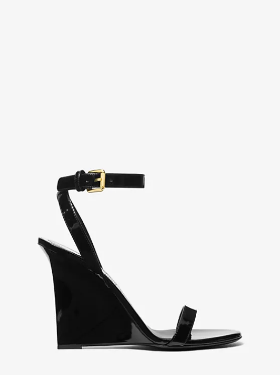 Michael Kors Claudia Patent Leather Wedge Sandal BLACK Sale